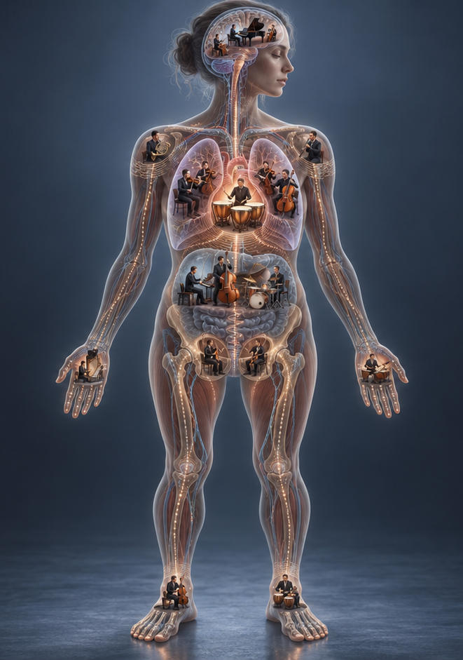 The body as orchestras within orchestras — a teaching metaphor.